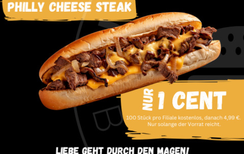 Valentinstags-Aktion bei Unique Burger: Philly Cheese Steak für nur 1 Cent!