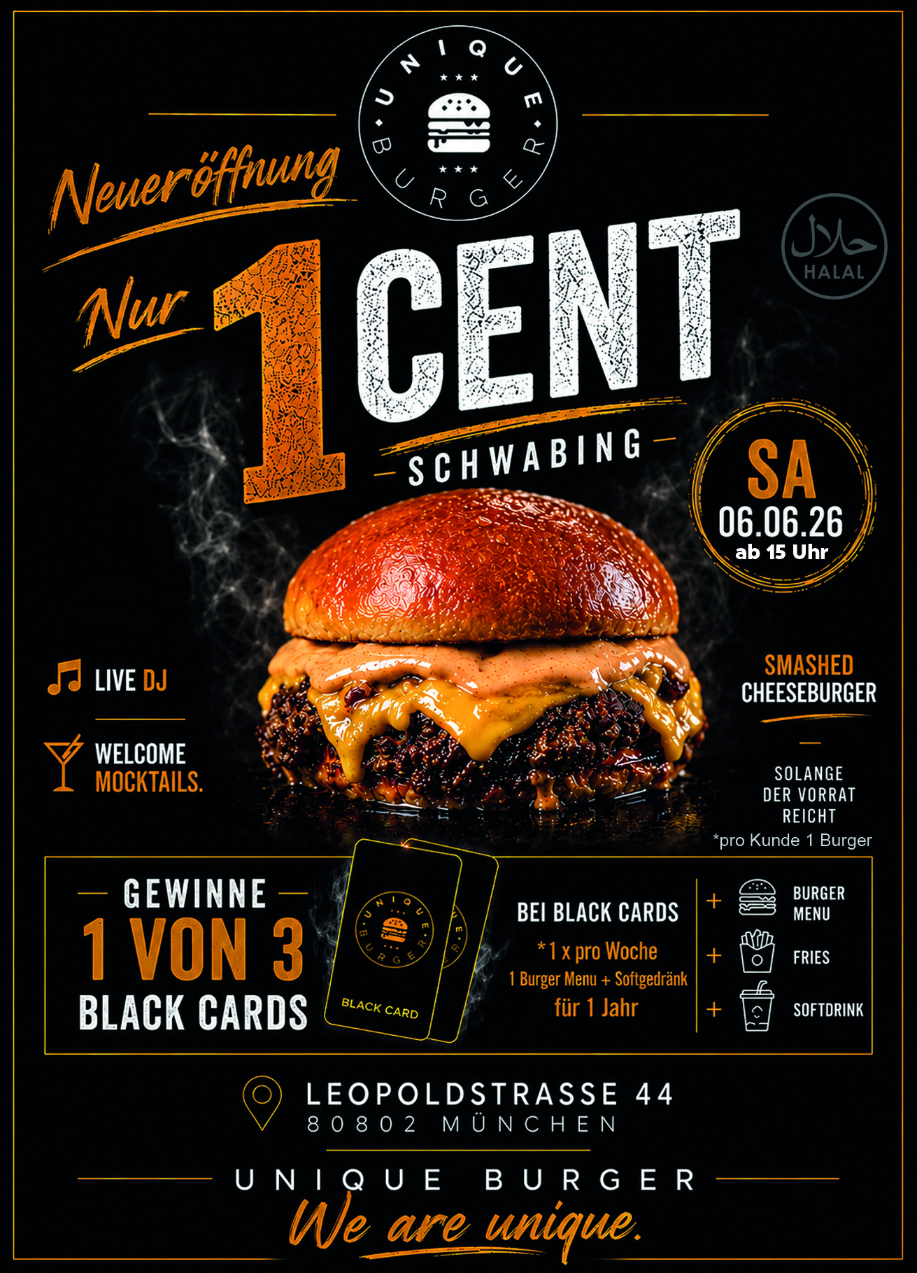 nique Burger eröffnet 6. Filiale in München-Schwabing – Smashed Cheeseburger für nur 1 Cent!